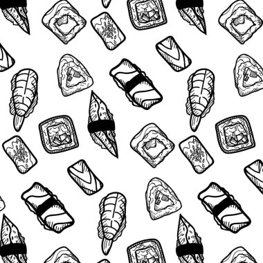 Sushi vektör çizim seti. Elle çizilmiş tasarım öğeleri.