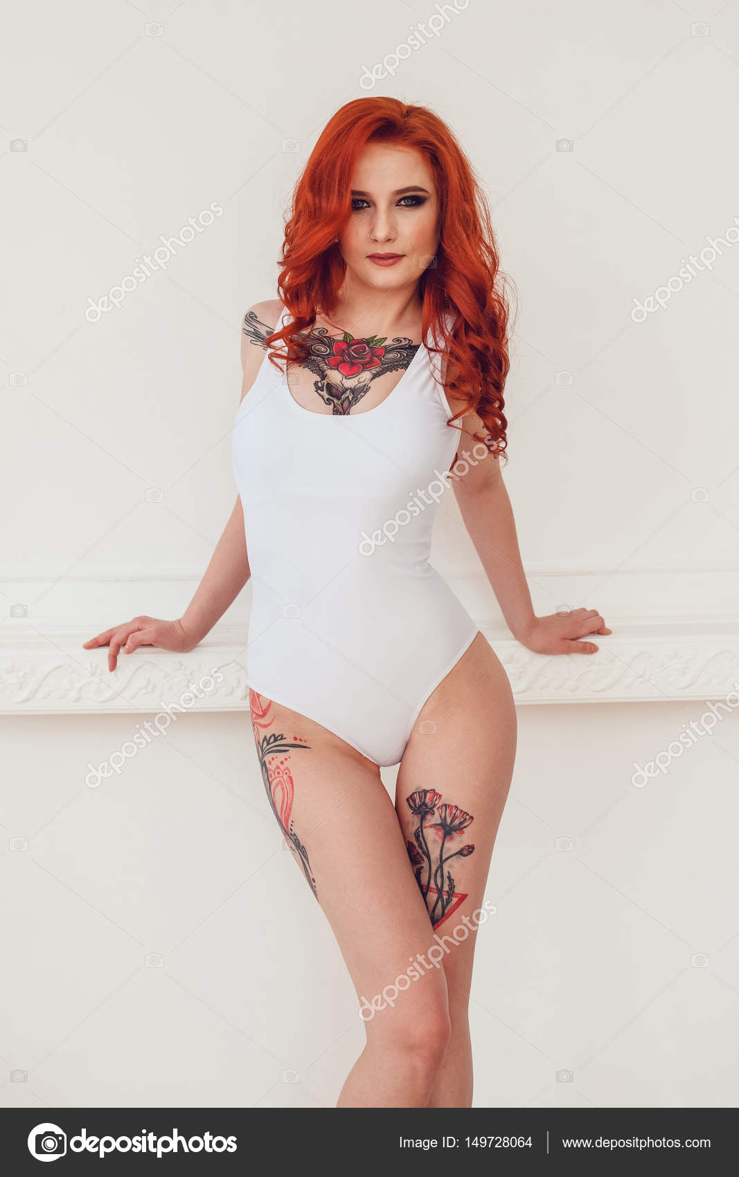 Beautiful Sexy Girl With Red Hair And Tattoo In White Body Poses On A Light Background Mock Up Stock Photo Image By C Airkost Beautiful Sexy Girl With Red Hair And Tattoo In White Body Poses On A Light Background Mock Up Stock Photo Image By C Airkost