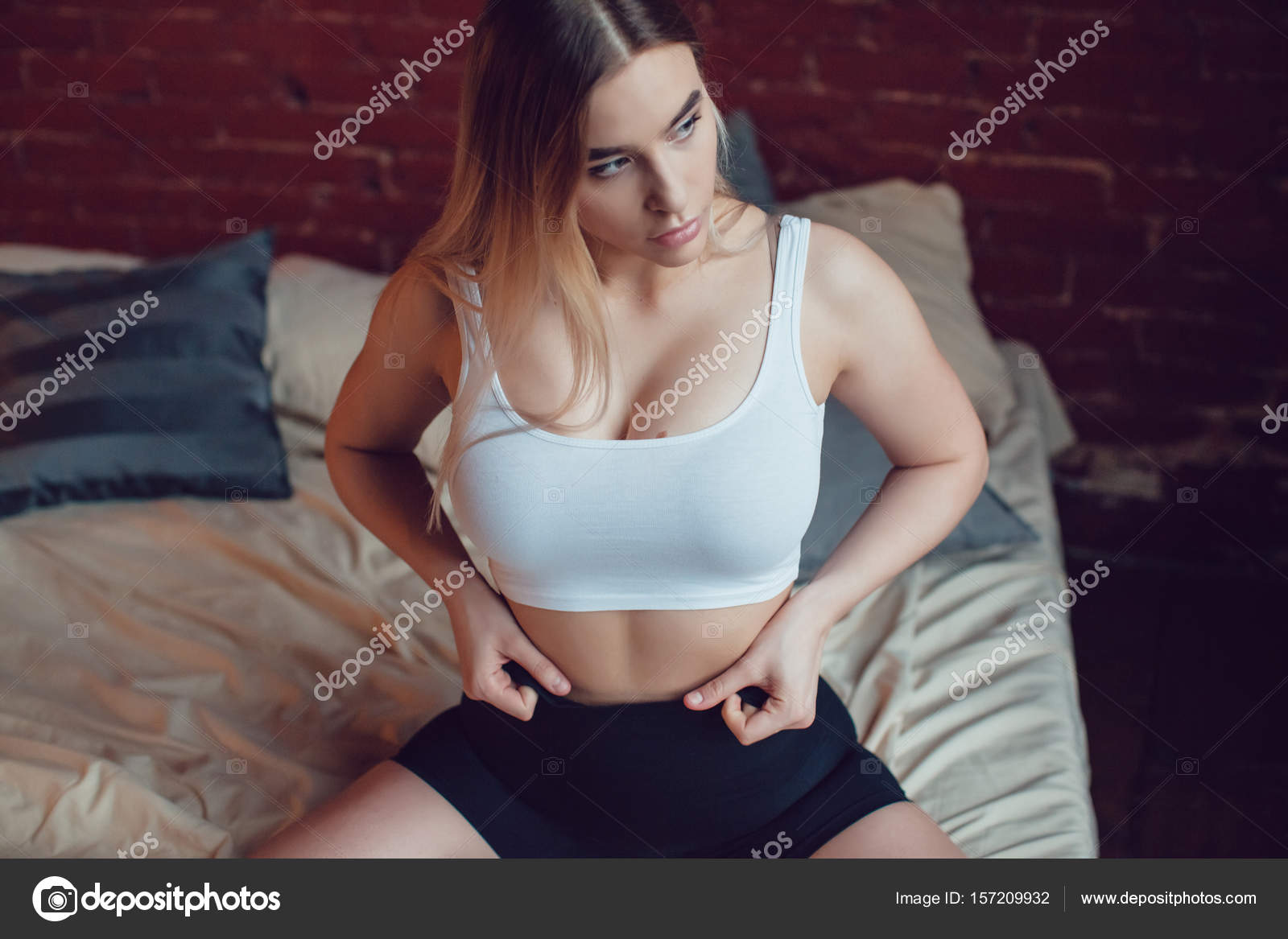 Sexy woman with huge breast in tank top, Stock Photo, Picture And