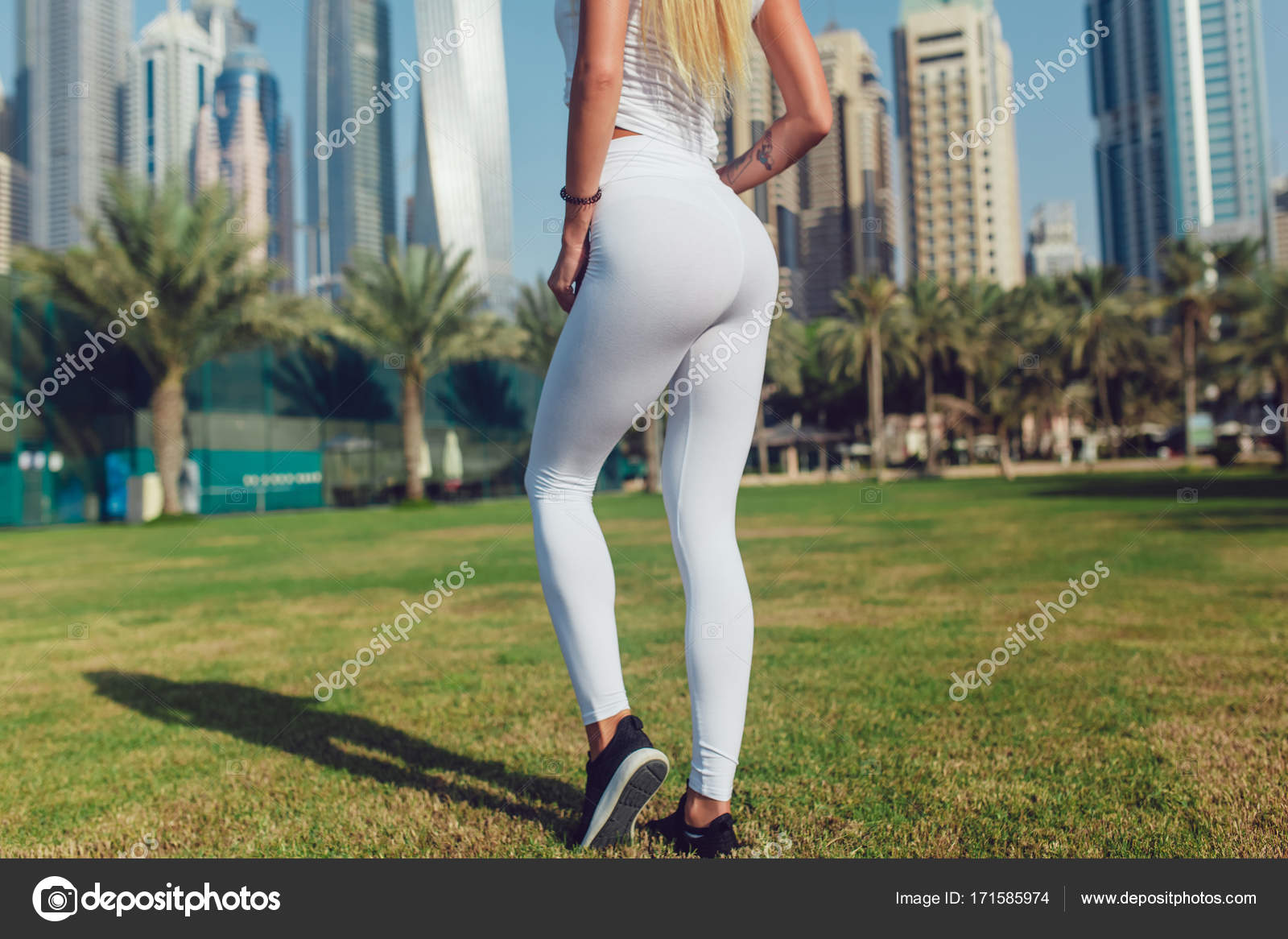 Legs Of A Sexy Girl In White Leggings. Mock-up. Outdoor Gym. Stock Photo,  Picture and Royalty Free Image. Image 97445667.