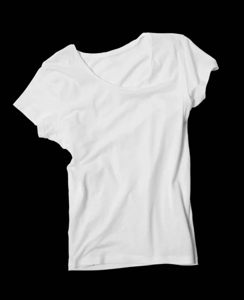 Egy fehér póló eleje fekete háttérrel. Készítmény. — Stock Fotó