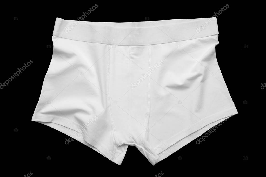 Blank white underpants mock-up on a black cutted background.