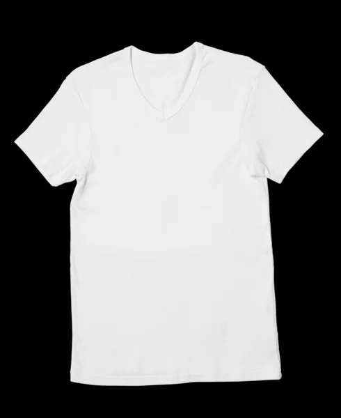 Prázdné bílé pánské tričko na černém pozadí. Falešný. — Stock fotografie
