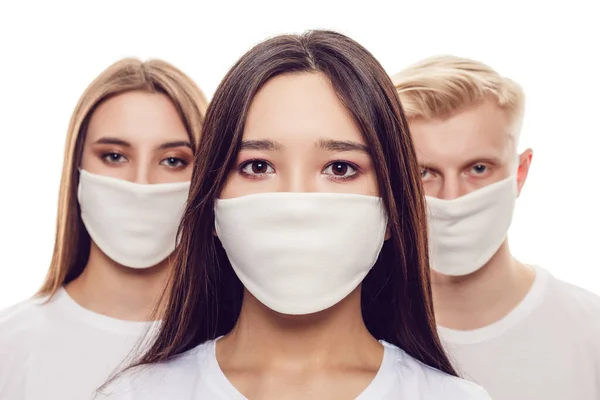 Young People Protective Face Masks Isolated White Covid Pandemic — Stock Photo, Image