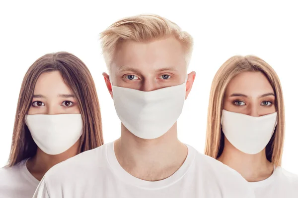 Young People Protective Face Masks Isolated White Covid Pandemic — Stock Photo, Image