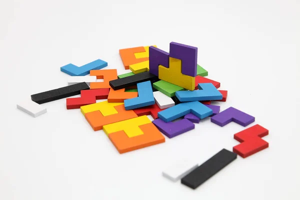 Different Colorful Shapes Wooden Blocks Geometric Shapes Different Colors Concept — Stockfoto