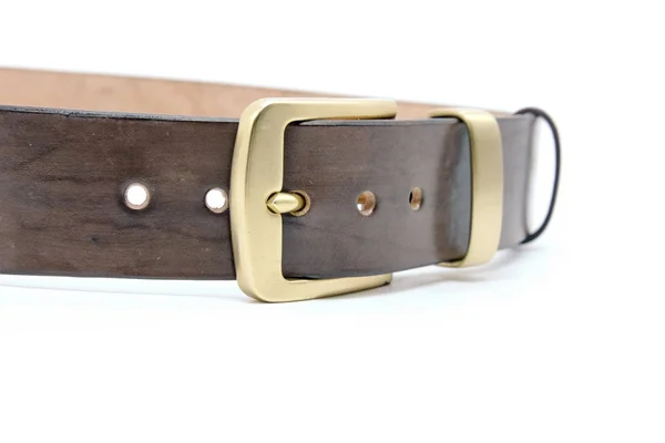 Sample Brown Leather Men Belt Metal Shiny Handmade Buckle Stitched — Stock Photo, Image