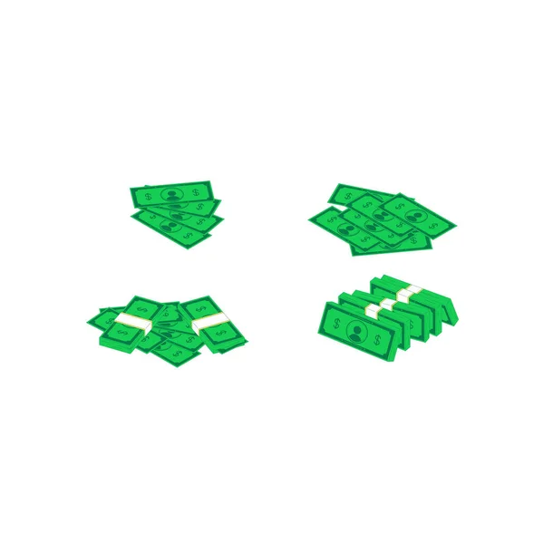 Isometric para yığını. Beyaz arka planda izole edilmiş yeşil banknotların vektör çizimi. Yatırım, ödeme ve tasarruf kavramı için sabit para birimi