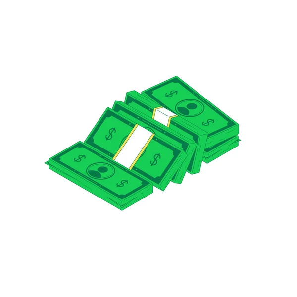 Isometrisches Geld Stapelt Sich Vektorillustration Eines Stapels Grüner Banknoten Isoliert — Stockvektor