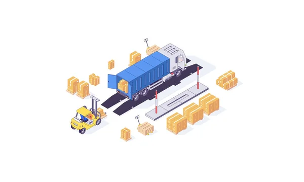 Isometrische Lagerboxen Für Lastkraftwagen Transportkiste Lieferwagen Und Auto Vektor Illustration — Stockvektor