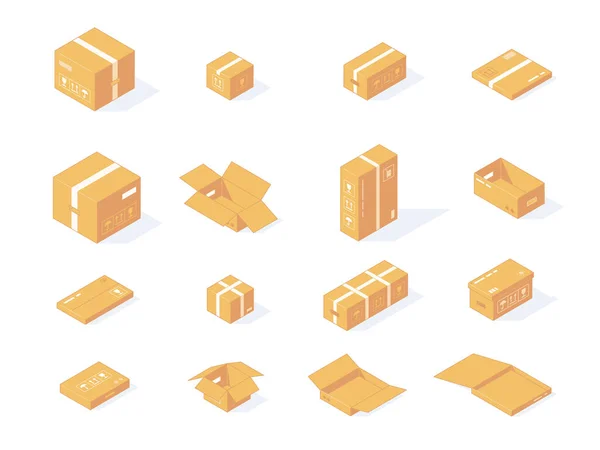 Isometrische Doos Pakket Post Kartonnen Doos Voor Levering Transport Verzending — Stockvector