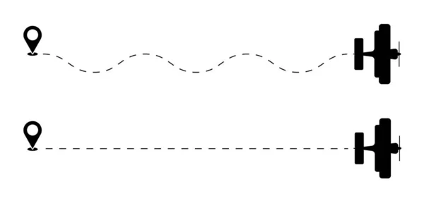 Trajectoire vol avion ligne et silhouette volante, voler aviation aérienne symbole de voyage illustration vectorielle — Image vectorielle