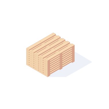 Kutu taşımacılığı için Isome deposu ahşap palet. Kutu iletim vektörü illüstrasyonu için tahta paletler