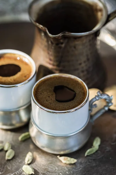 Turkish coffee in authentic cups — Stock Photo, Image