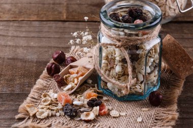 Gluten ücretsiz müsli kavanoz yakın çekim