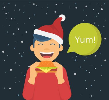 mutlu çocuk büyük bir hamburger yemek