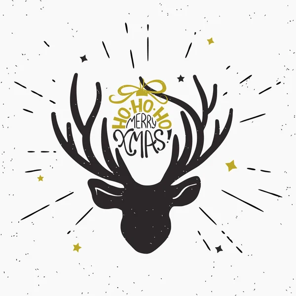 Joyeux Noël avec tête de cerf noir silhouette — Image vectorielle