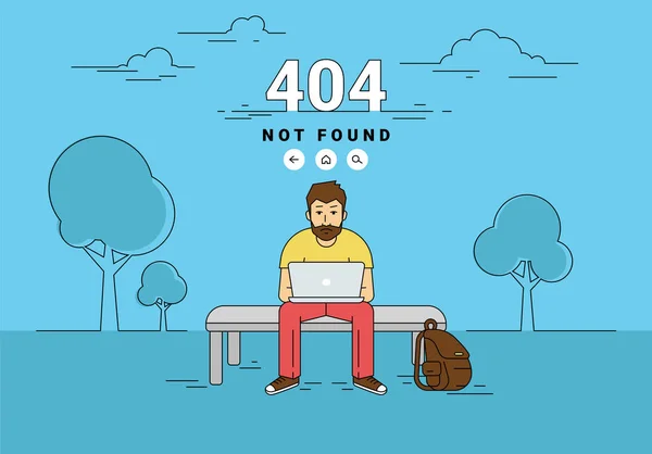 Man with laptop 404 page not found error — Stock Vector