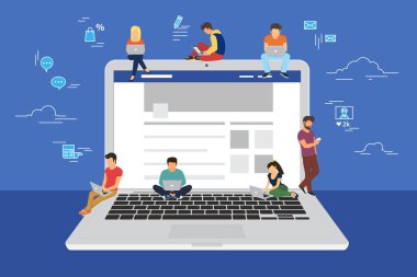 Sosyal ağ web sitesi sörf konsept illüstrasyon