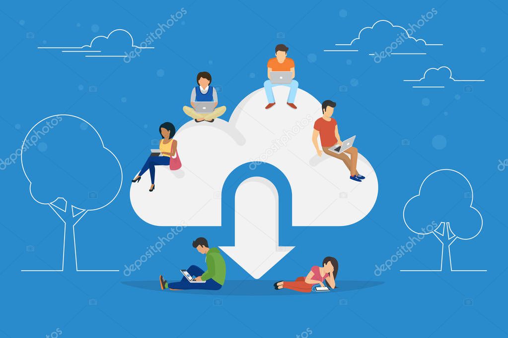 Cloud downloading concept illustration