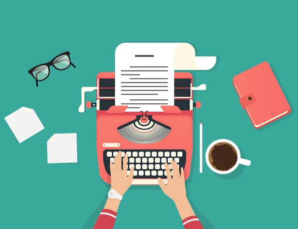 Bir makale bir vintage daktiloda yazmaya kadının elleri