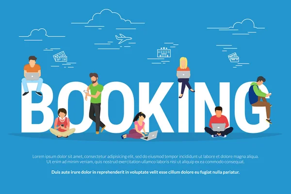 Online-Buchung Hotel- und Ticketkonzept Illustration — Stockvektor