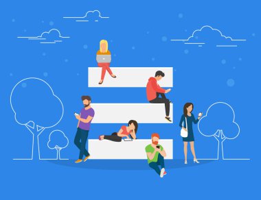 Hamburger menü ve mobil web sitesi kullanımı kullanım konsept illüstrasyon