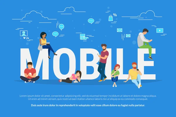 Illustration du concept d'utilisation des appareils mobiles — Image vectorielle