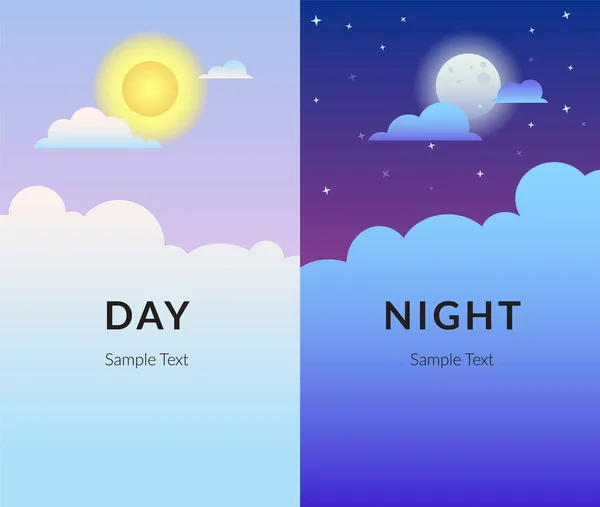 太陽と雲のグラデーション デザインと月の半日夜 — ストックベクタ