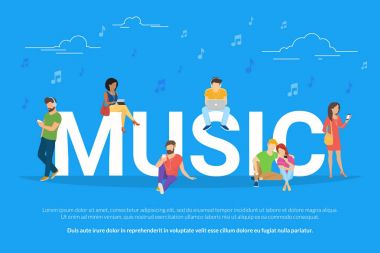 Genç erkek ve müzik ve rahatlatıcı müzik kavramı vektör çizim