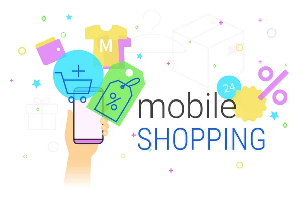 Mobil shopping på smartphone konceptet illustration — Stock vektor