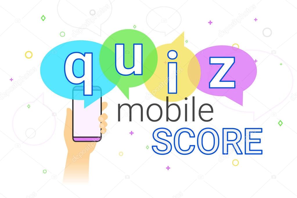 Mobile quiz interview and online high score game on smartphone concept illustration