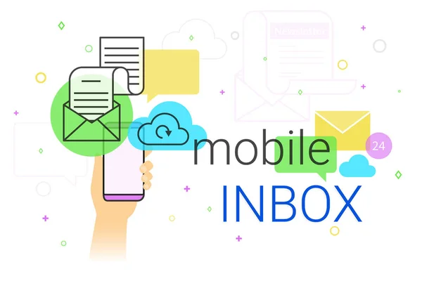Mobile Posteingang-App auf Smartphone-Konzeptvektorillustration — Stockvektor