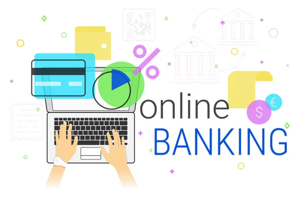 Online Bankacılık ve dizüstü yaratıcı kavramı vektör çizim üzerinde muhasebe — Stok Vektör