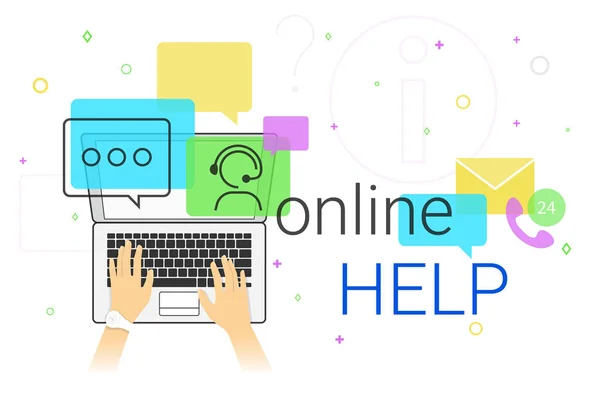 Онлайн-справка и онлайн-поддержка на ноутбуке — стоковый вектор