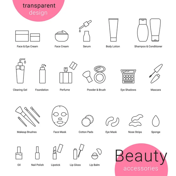 Beauty accessories icons set and makeup symbols — Stock Vector