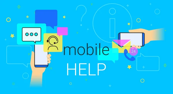 Мобильная помощь и онлайн-поддержка на примере концепции смартфона — стоковый вектор