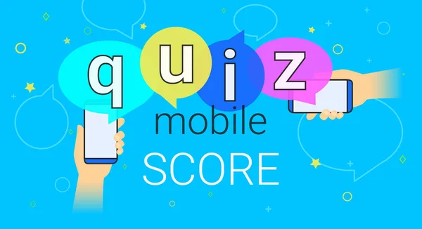 Mobiele quiz interview en online hoge score spel op smartphone concept illustratie — Stockvector