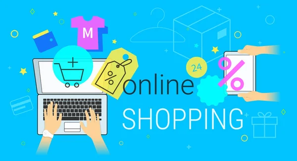 Shopping online su computer portatile concetto vettoriale illustrazione — Vettoriale Stock