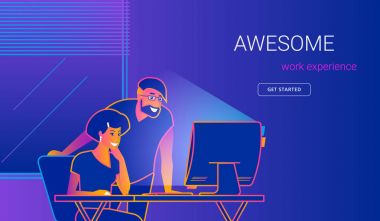 Yaratıcı office adam gösteren yeni Web sitesine kadına çalışma masası