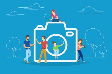 Fotoğraf makinesi ve fotoğraf kavramı vektör çizim