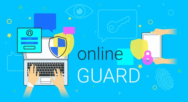 Online guard app op de laptop creatief concept vectorillustratie — Stockvector