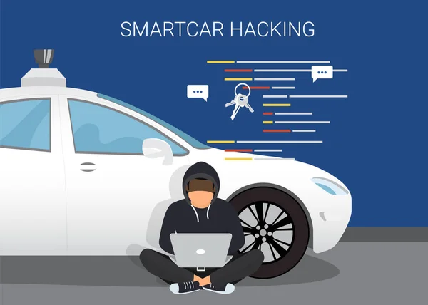 Attaque de piratage de voiture intelligente — Image vectorielle