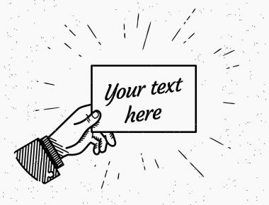 Örnek metin ile bir kart Retro grunge illüstrasyon insan elinin tutar