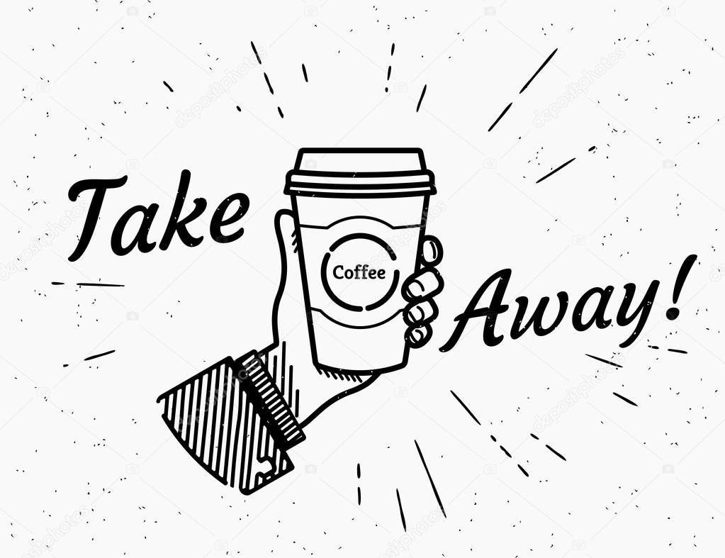 Take coffee away retro illustration