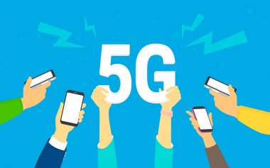 Düz insanlar büyük 5 g sembolü tutun