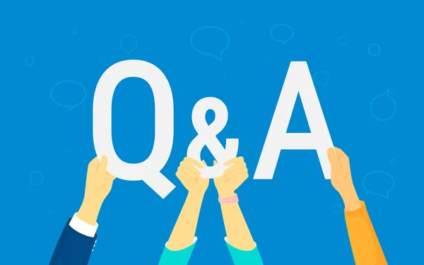 Question and answer concept illustration of human hands hold letters Q and A — Stock Vector