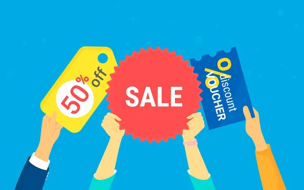 Símbolo de venda com voucher de desconto para ilustração de conceito de promoção —  Vetores de Stock