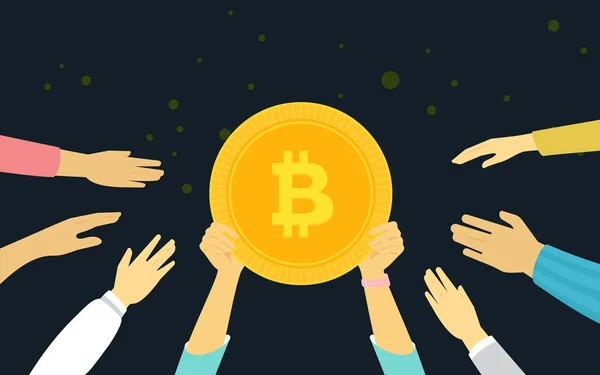 Bitcoin золотим символом концепція Векторні ілюстрації людей фінансування — стоковий вектор