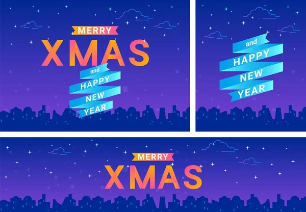 Merry banners xmas definido para a celebração do Natal e cumprimentos do ano novo — Vetor de Stock